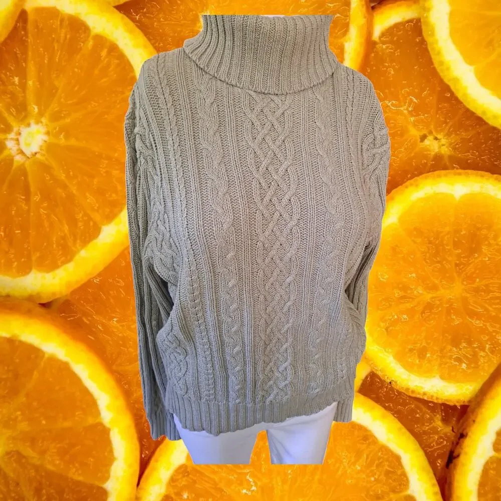 Wainscott Light Green Cable Knit Mock‎ Neck Sweater Size L